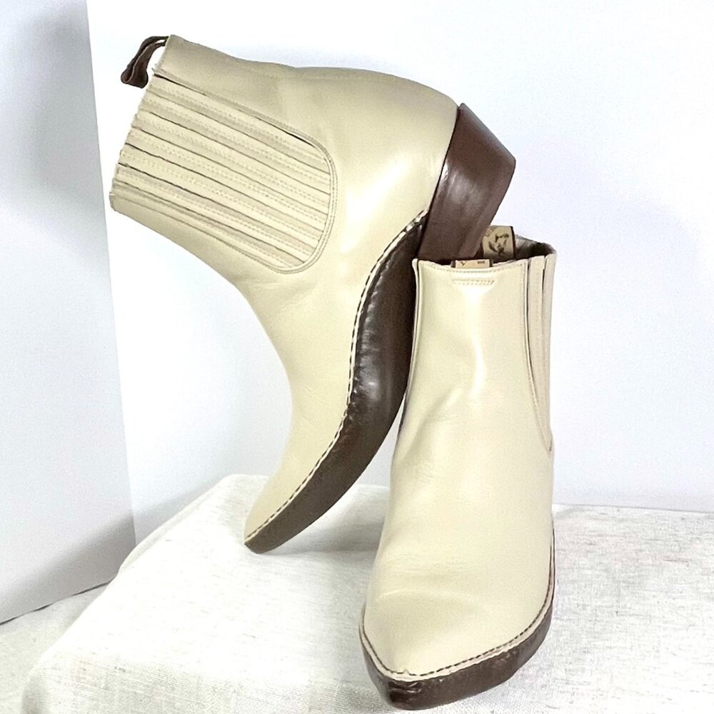 El Canelo Ivory Leather Boots Men’s Charro Western Pull-On Handmade in Mexico